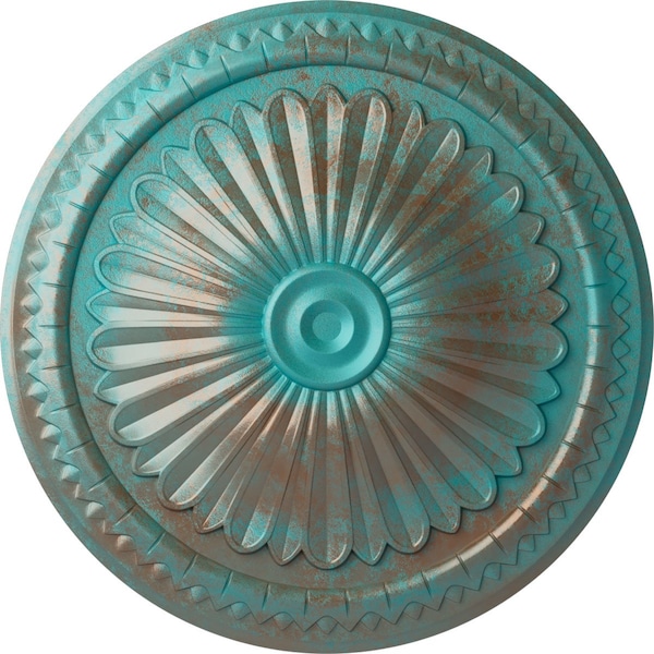 Ekena Millwork Alexa Ceiling Medallion (Fits Canopies up to 3"), Hand-Painted Copper Green Patina, 15"OD x 1 3/4"P CM14AXCGS - main